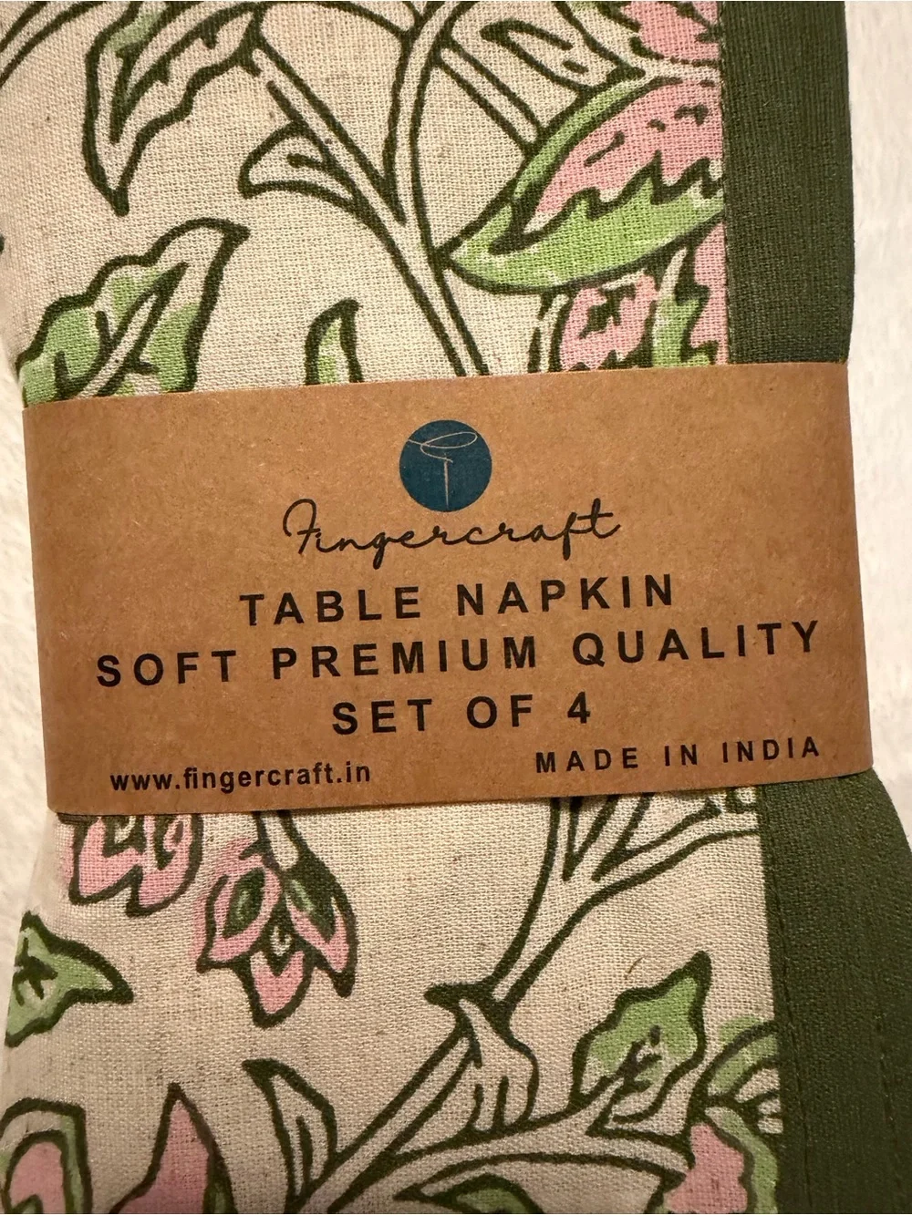 Fingercraft Floral Table Napkins - Green & Pink (Set of 4)